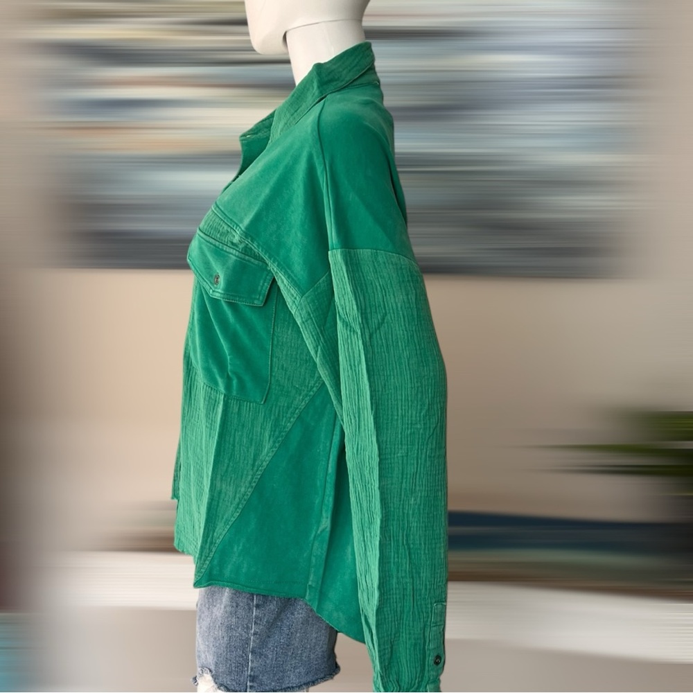 FANTASTIC FAWN oversized green button front top S M L - Picture 7 of 12